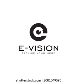 Abstract letter E logo.Letter E with Circle Vision Eye, Design Vector Technology Icons.