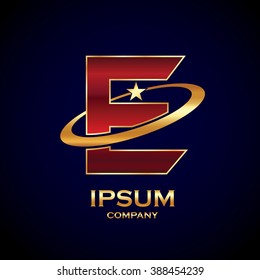 Abstract letter E logo,star symbol,sign saturn,ring shape with sample text for your company