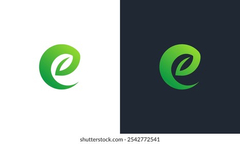 Letra Abstractas E y diseño de icono de logotipo de hoja verde natural. Vector ecológico del logotipo. Imagen orgánica del Vector del icono del logotipo

