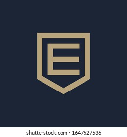 Abstract Letter E Shield logo design. Shield Line geometry  for company Security logo. Logo Icon Template for Web and Business Card. - vector