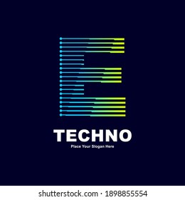 Abstract letter E technology logo vector template. Suitable for digital font industry with dot, gradient color and modern style. Also suitable for machine business.