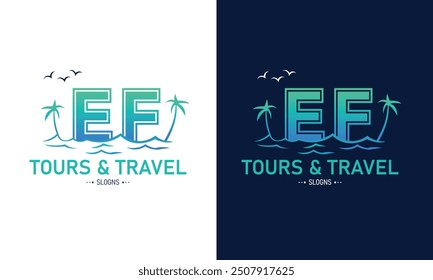 Abstract Letter EF FE With Travel Logo Design. Initial Summer Travel Logo Icon Vector