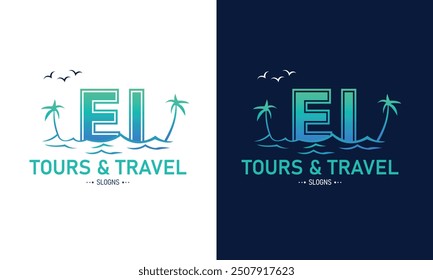 Abstract Letter EI IE With Travel Logo Design. Initial Summer Travel Logo Icon Vector