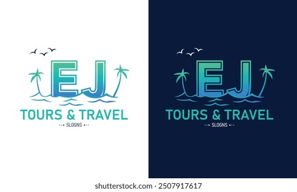 Abstract Letter EJ JE With Travel Logo Design. Initial Summer Travel Logo Icon Vector