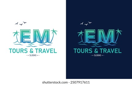 Abstract Letter EM ME With Travel Logo Design. Initial Summer Travel Logo Icon Vector