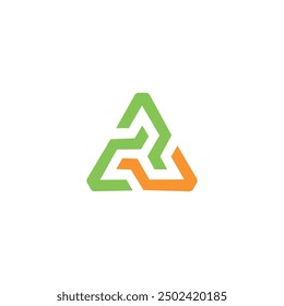 Abstract Letter A Emblem. Geometric Recycle Icon. Green Trinity Mark. Eco-Friendly Triangle Symbol. Tri-Point A Template. Contemporary Recycling Logo Design. Sustainable Environment Concept.