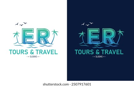 Abstract Letter ER RE With Travel Logo Design. Initial Summer Travel Logo Icon Vector