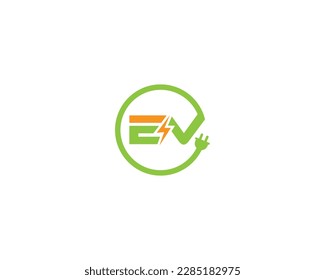 Abstract Letter EV Electric Plug Power Energy Bolt Logo Design Initial Vector Template.