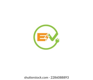 Abstract Letter EV Electric Plug Power Energy Bolt Initial Logo Icon Design Vector Template.