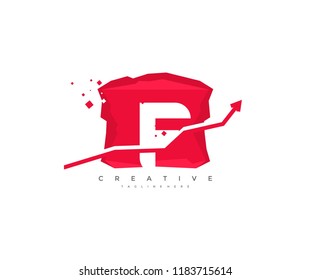 Abstract Letter F with 3D Rectangle Cube Arrow Finance Exploding Pixel Logo