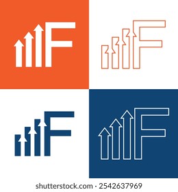 Abstractas letra F y diseño de la flecha del logotipo. Símbolo moderno del logotipo de la inversión financiera.
