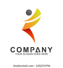 abstract letter F combination with human shape, family care vector, creative people logo icon
