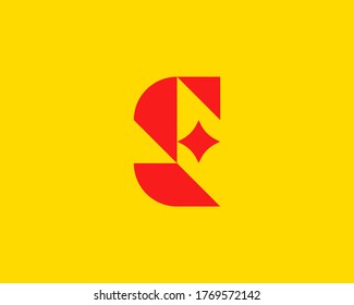 Abstract letter F or E logo icon design modern minimal style illustration. Creative alphabet from red geometric shapes vector emblem sign symbol mark logotype