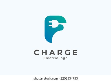 Abstract Letter F Electric Plug Logo, Letter F and Plug combination with gradient colour, flat design logo template, vector illustration