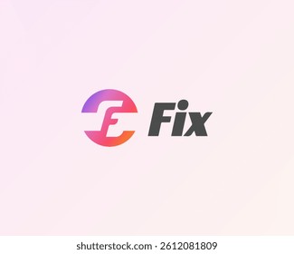 Abstract letter F gradient logo. Hands with wrench in negative space sign. Force speed vector symbol.