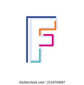 Abstract Letter F Line Colorful linear logotype. modern letter lines with new pop art colors. Font alphabet template. Logo set thin line clean style.