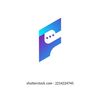 Logo de la letra abstracta F con icono de conversación sobre burbujas en un degradado colorido. Adecuado para Comunicación, Medios Sociales, Mensajería, Conversación y Logo de Chat Apps