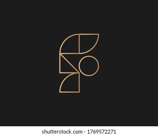Abstract letter F logo design template on dark background. Premium line gradient alphabet from geometric shapes emblem sign symbol mark logotype