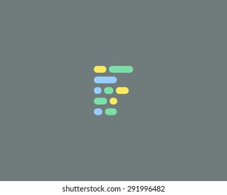 Abstract letter F logo design template.  Dynamic, code vector unusual font. Universal fast moving dots, atoms, blocks, color symbol. 