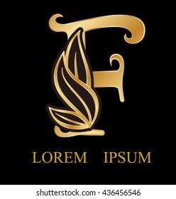 Abstract letter F logo design,Gold, beauty industry and fashion logo.cosmetics business, natural,spa salons. yoga, medicine companies and clinics, gold nature logo abstract design and leaf