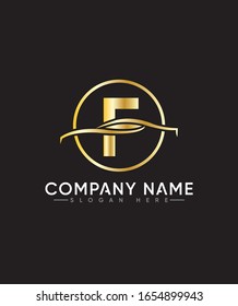 Abstract letter F logo in simple line graphic design template vector