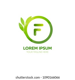 Abstract letter F logo vector design. Icon eco green and circle concept template.