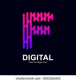 Abstract letter F modern vector logo design font. Suitable for typography technology electronic, geometric technology font and modern futuristic design 