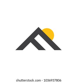 abstract letter f mountain sun symbol logo vector