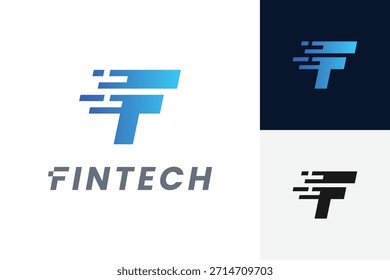 Símbolo Abstractas del logotipo de la tecnología de la letra F con el concepto digital de las líneas de velocidad para la identidad de la marca de Fintech y de la tecnología