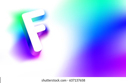 Abstract Letter F. Template of creative glow 3D logo corporate identity of company or brand name letter F. White letter abstract, multicolored, gradient, blurred background. Graphic design elements.