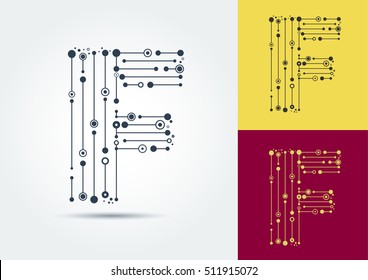 Abstract letter F. Vector isolated object. The logo is designed in the style of techno interlacing stripes and circles. Sign template can be used for the logo, posters, banners, labels, presentations.