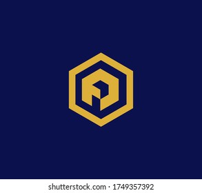Abstract letter FD or DF in hexagon shape initial logo vector design.
