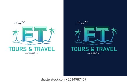 Abstract Letter FT TF With Travel Logo Design. Initial Summer Travel Logo Icon Vector