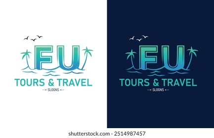 Abstract Letter FU UF With Travel Logo Design. Initial Summer Travel Logo Icon Vector