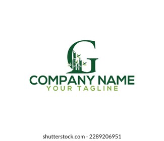 Abstract letter G bamboo tree logo design. Unique bamboo tree natural vector illustration.