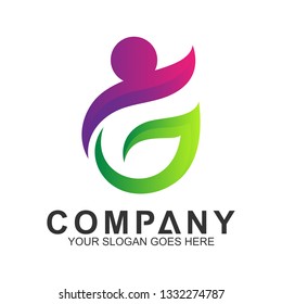 abstract letter G combination with leaf and human shape, family care vector, creative people logo icon