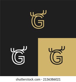Abstract Letter G Deer Logo Design with 3 variation colors. Vector illustration. Stylized geometric shape deer logotype.