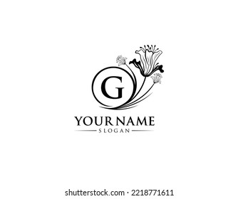 Abstract letter G with flower logo design, logo G vector, handwritten logo of signature, wedding, fashion shop, cosmetics shop, beauty shop, boutique, floral creative logo design.