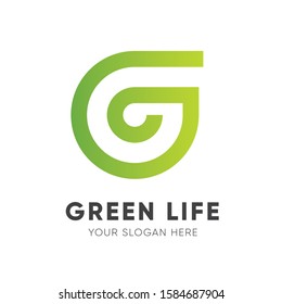 Abstract letter G and green life logo design