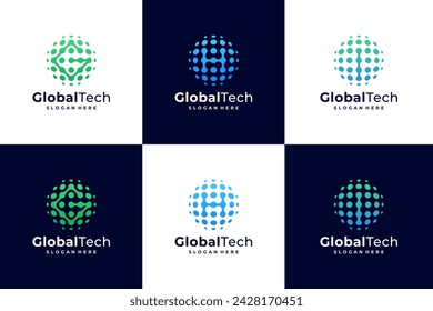 abstract letter G, H, I, logo design with global tech design template