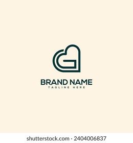 Abstract letter G and heart logo. Flat vector logo design template element.