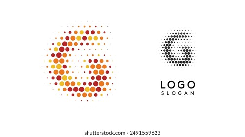 Abstract letter G logo with orange to red gradient dots, modern minimalist emblem for business branding, corporate identity, technology business. Stylish professional symbol. Vector illustration