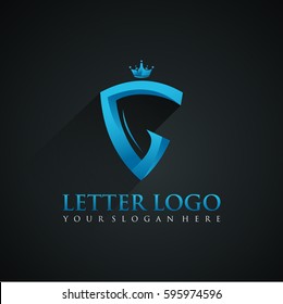 Abstract Letter G Logo Template. Shield Concept Image. Blue color with Black background Vector Illustrator Eps.10