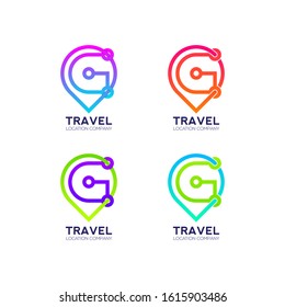 Abstract Letter G Logotype, Map Point Location logos, Pin map symbols, Position and Navigation icons with Modern line Cross shape and Link Dots or sync signs, Connect Technology and Digital concept
