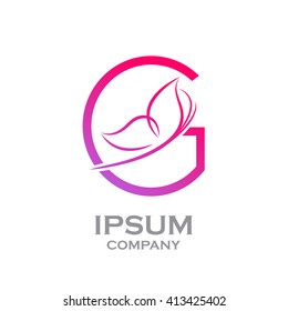 Abstract letter G logotype Pink colour with Butterfly Linear style logo, Beauty and Cosmetic sign for your Corporate identity