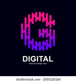 Letra abstracta fuente de diseño de logotipo vectorial moderno G. Idóneo para la tecnología tipográfica fuente electrónica, geométrica y diseño futurista moderno 