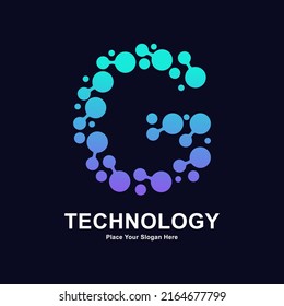 Abstract Letter G with molecule element and dots connection vector logo design. Suitable for biotechnology molecule atom DNA chip symbol, Medicine, science, technology, laboratory, electronics