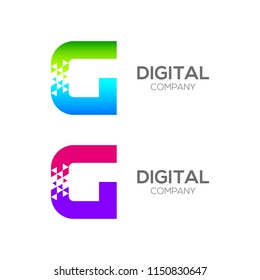 Abstract Letter G Pixel logo with Triangle Shape, Arrow Fly Forward Signs, Media Play Symbols, Technology and Digital Connection concept for your Corporate identity Business company