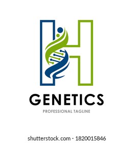 Abstract letter H DNA chromosome vector logo template. Suitable for business, web, art, health, research, science, technology, nucleus and cell symbol