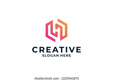 Diseño del logotipo de letra abstracta H con forma de hexágono creativo.